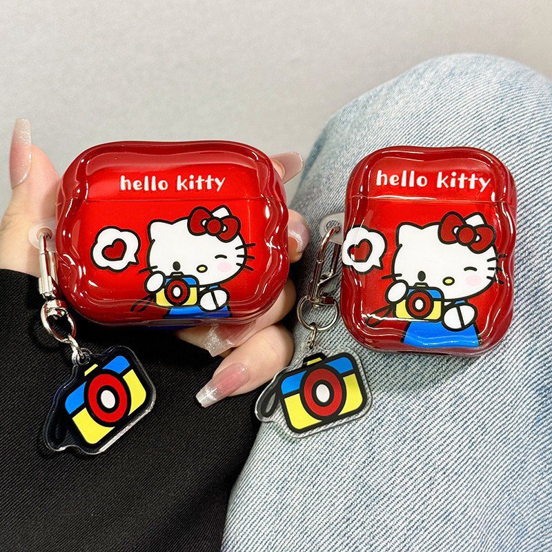 การถ่ายภาพ Hello Kitty airpods 4/3/2/1หูฟังเคส airpodspro2ซิลิโคนป้องกันการหล่นฝาครอบป้องกัน