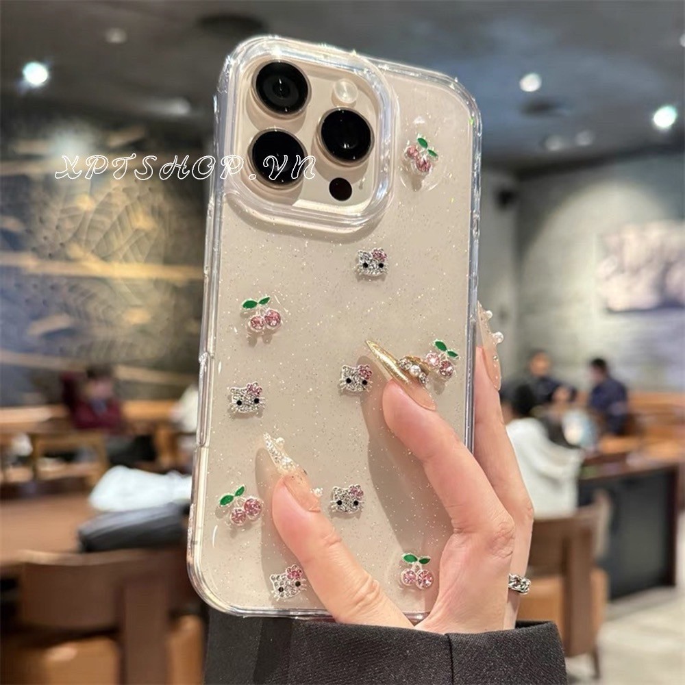 เพชรคิตตี้แมวเรซิ่นเคสโทรศัพท์สําหรับ ไอโฟน 16โปรแม็กซ์ 16บวก 15 14 13 12 11 กันกระแทกป้องกันปลอก