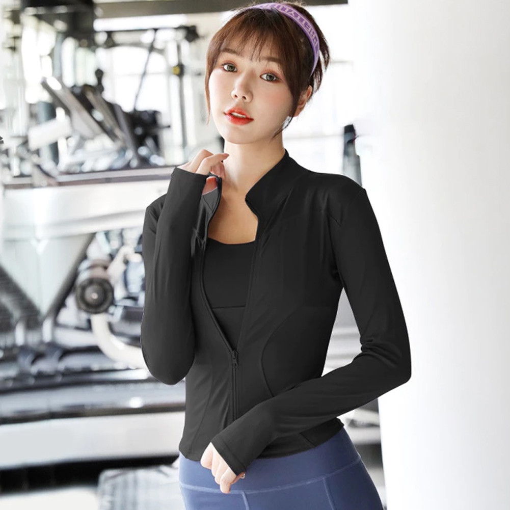 ป้องกันรังสียูวีเสื้อรัดรูปแขนยาวออกกำลังกาย แจ็คเก็ตแขนยาวมีซิปรูด เสื้อสปอร์ตแขนยาว ใส่ออกกำลังกายเสื้อเล่นโยคะ - รูปที่ 2
