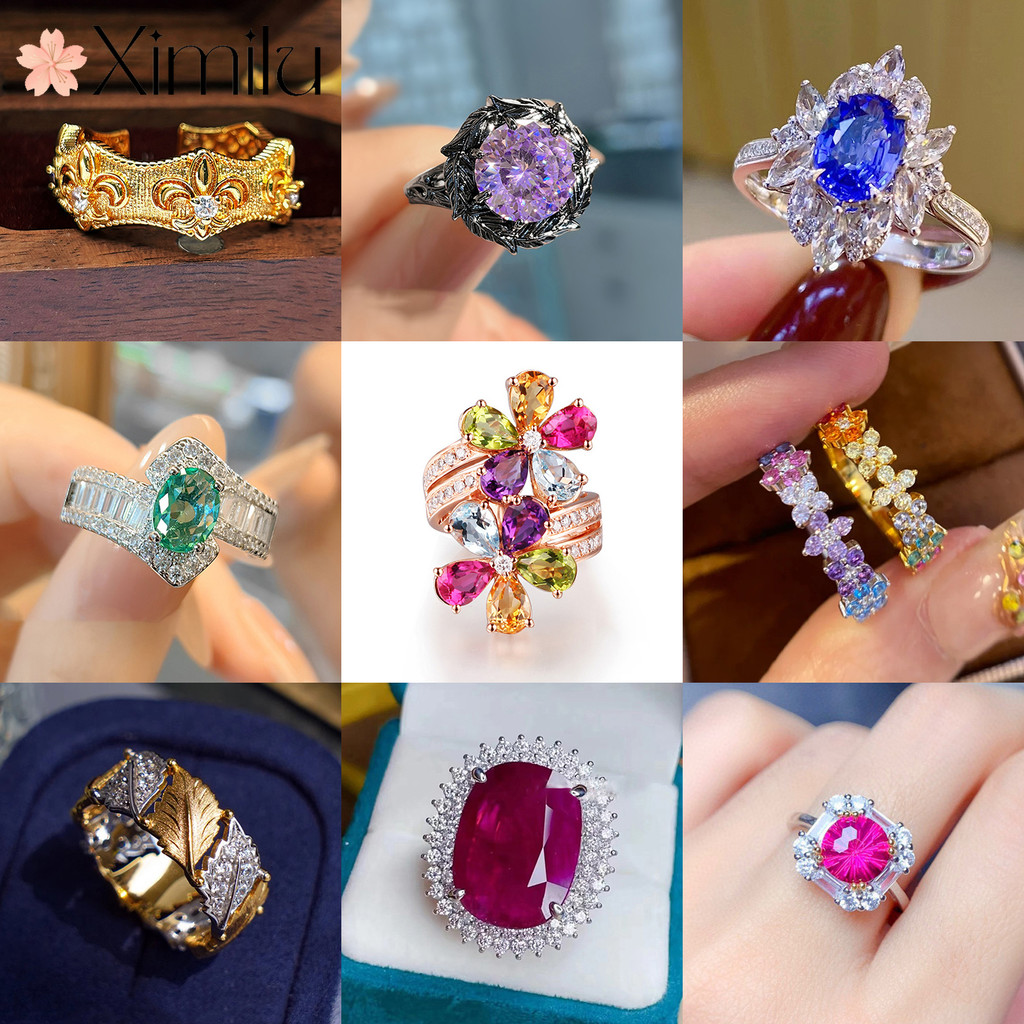 Original แฟชั่นอิตาเลี่ยนสไตล์ Series เครื่องประดับหลายสไตล์หลายสี Four-Leaf Clover Amethyst แหวนหญิงงานแต่งงานของขวัญหรูหรา