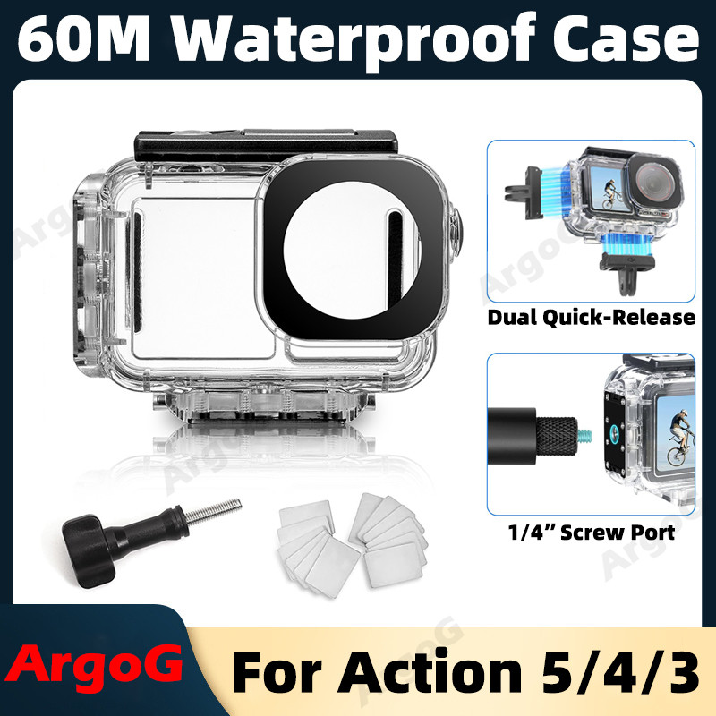 ArgoG กรณีกันน้ําสําหรับ DJI Action 5 Pro/4/3 60M กันน้ําพร้อม Quick-Release Mount Action 5 Pro อุปก