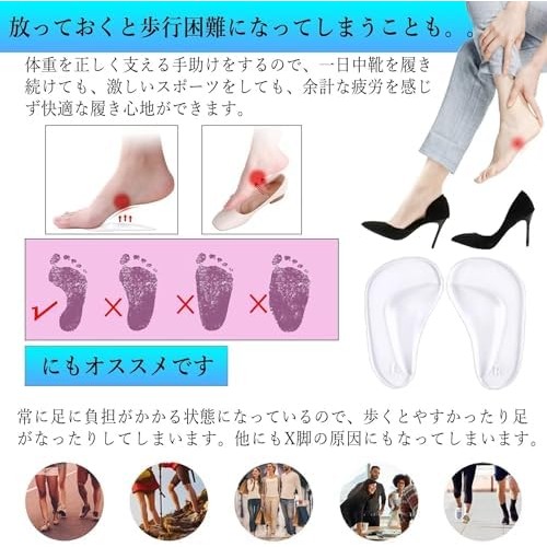 【Direct from Japan】ผู้สนับสนุน Arch สำหรับการดูดซับเท้าดูดซับแผ่นป้องกัน แต่เพียงผู้เดียวที่ยืนทำงานวิ่งบนภูเขายืนทำงานกีฬา unisex กึ่งโปร่งใส (ชุดของ 2) - รูปที่ 2