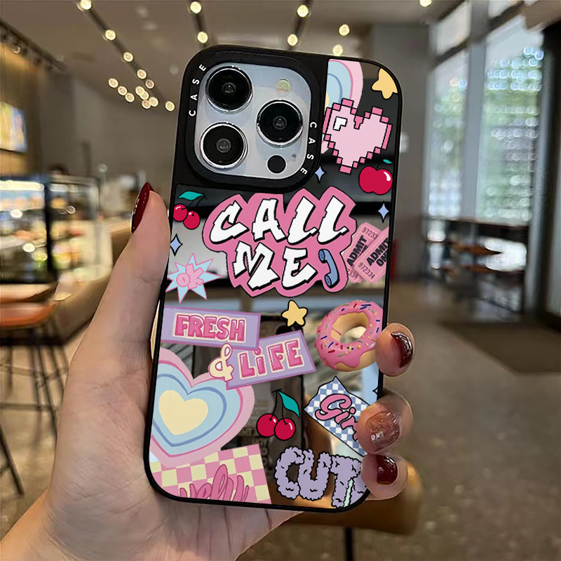 เคสไอโฟน16 15 14 13 12 11 Pro Max Case Donut English beautiful girl heart Hard Compatible เคส iPhone 16PM,16Plus,X/XS, XR,7+,8Plus