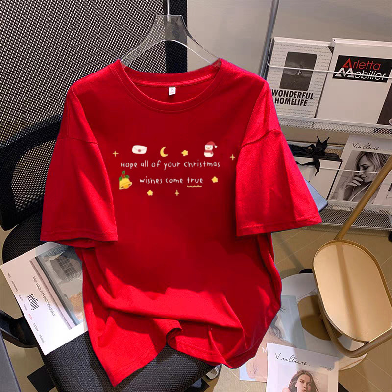 COD (ส่งจากกรุงเทพ)BOOM Shop แฟชั่นคริสต์มาสเสื้อยืด oversize ผ้าฝ้ายขนาดใหญ่สบายแฟชั่นผู้หญิงระบายอากาศได้ดี #117