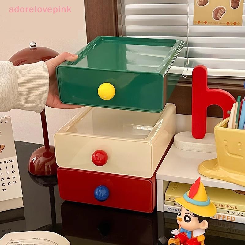 Adorelovepink เดสก์ท็อปลิ้นชัก Stackable ดึงกล่องเก็บสี Contrast ลิ้นชัก Organizer สํานักงาน Sundries เครื่องเขียนกรณี th