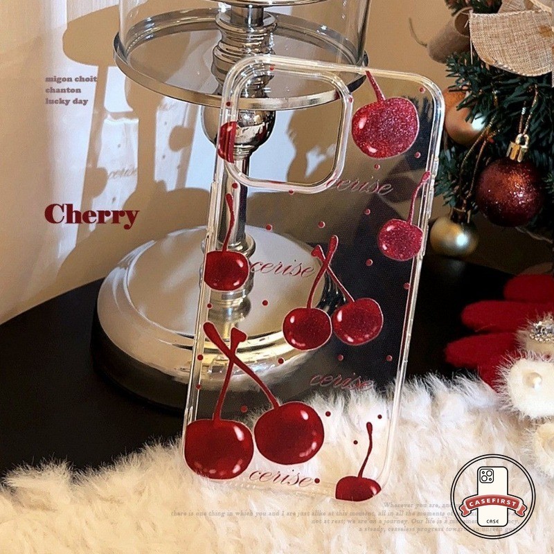 แฟชั่นน่ารักสีแดงจุดเชอร์รี่โปร่งใส เคส iPhone 13 11 16 15 14 12 Pro Max 7Plus XR X XS Max 168  14 1