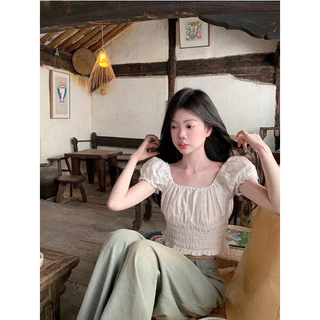 Beryl แขนสั้นทรงพัฟสไตล์ฝรั่งเศสที่อ่อนโยนและอ่อนหวานสำหรับผู้หญิง