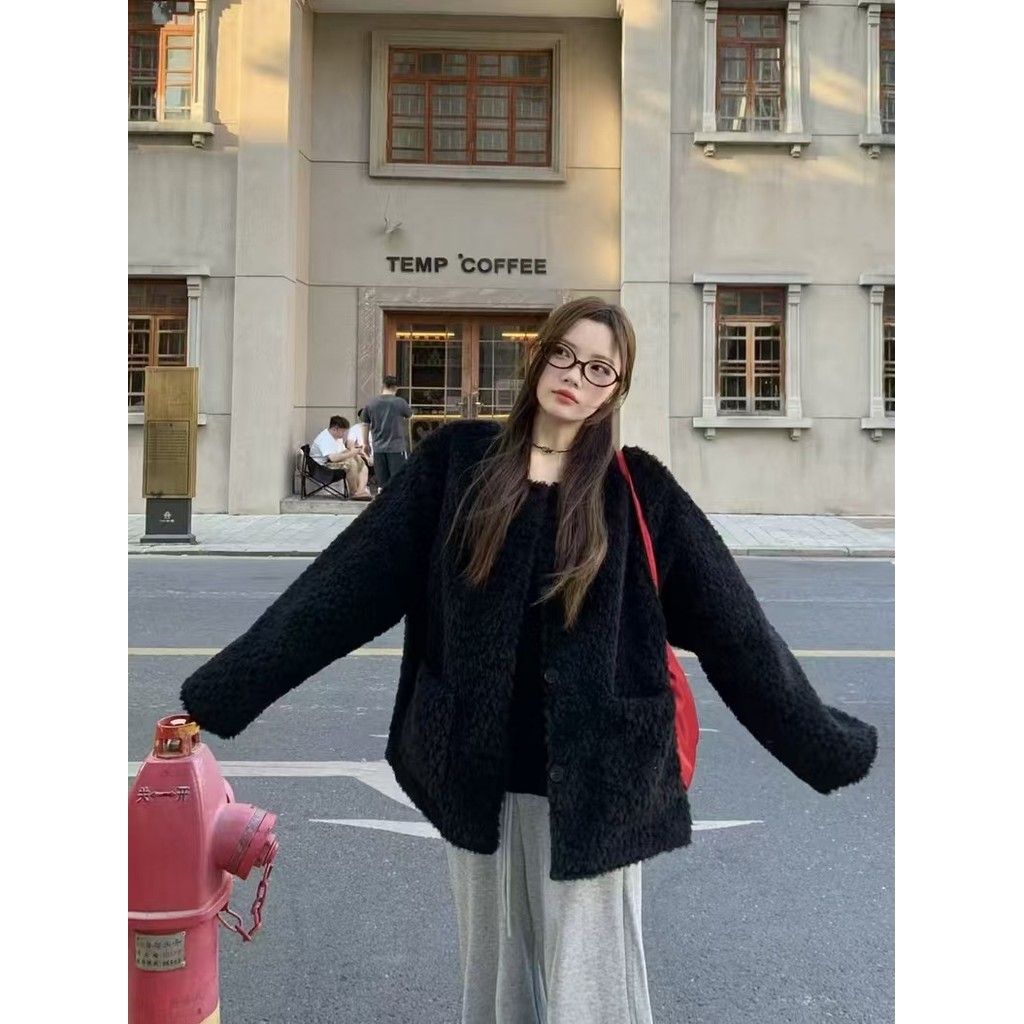 เสื้อโค้ทขนแกะผู้หญิงหนาน่ารักอบอุ่น
