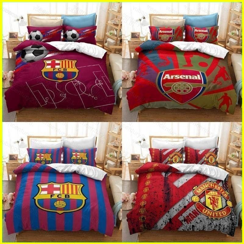 Barcelona MUN Arsenal 3in1 4in1 ชุดเครื่องนอนผ้าปูที่นอนผ้านวมปลอกหมอนห้องนอนสบายล้างทําความสะอาดได้ชุดสูท