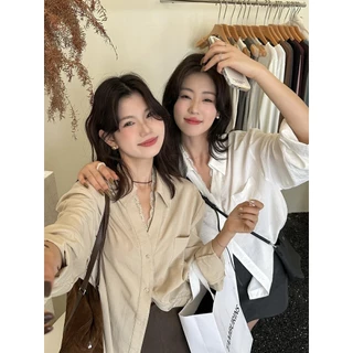 MIMI&DIDI#เสื้อเชิ้ตแฟชั่นแขนยาวการออกแบบฝรั่งเศสลูกไม้ประกบเสื้อคอวีของผู้หญิง ย้อนยุค ฤดูใบไม้ร่วง สไตล์เกาหลี#W527