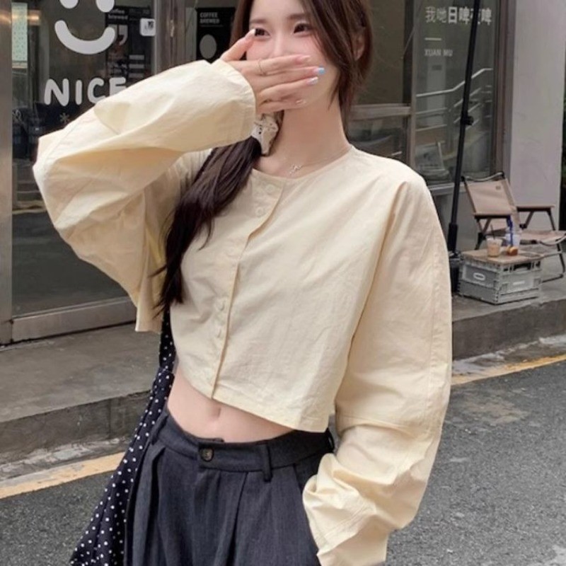 🧡LINNA🧡เวอร์ชั่นเกาหลี สีทึบ แขนยาว เสื้อเชิ้ต สันทนาการ หลวม หวาน - รูปที่ 2