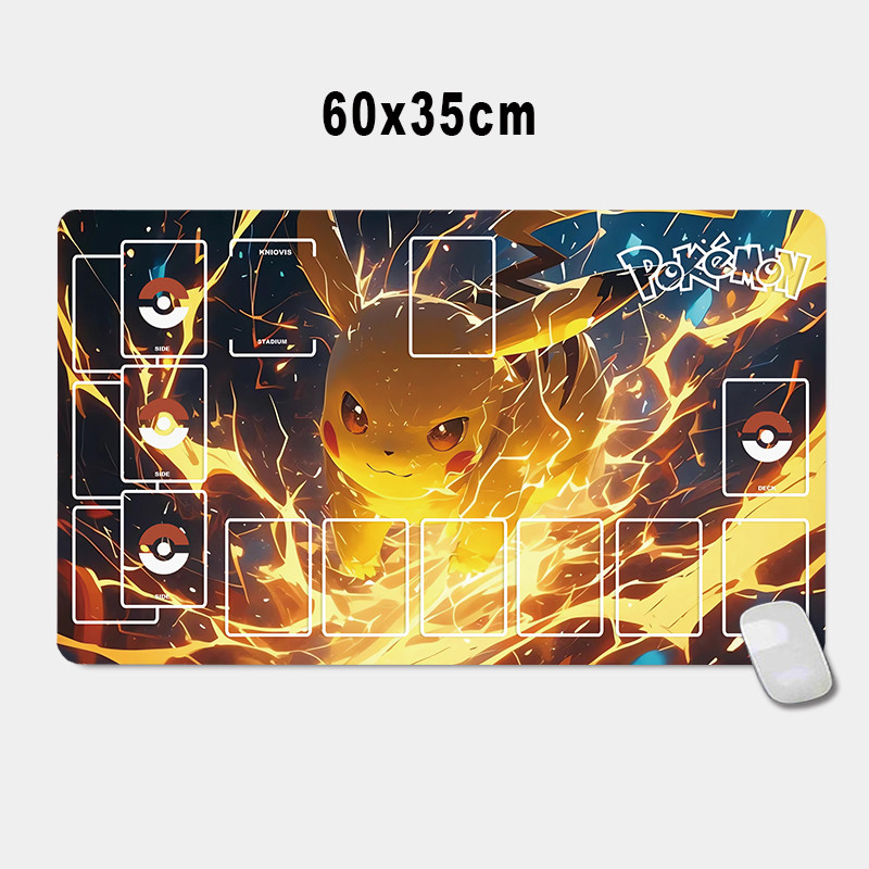 60x35 ซม.Pokemon การ์ด Mat Charizard Pikachu พร้อม Thunderbolt เฉพาะเกมผู้เล่นเดี่ยว Battle อะนิเมะตัวอักษรยางการ์ด Pad
