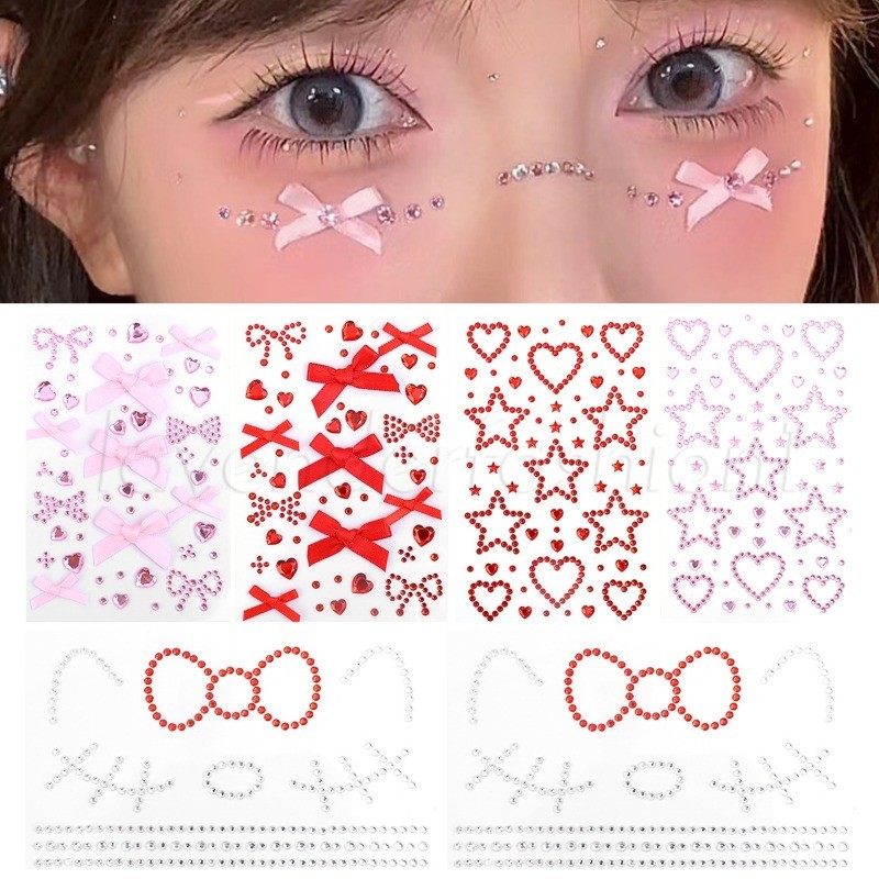 3d Shiny Diamond Bowknot Face Sticker - Self-Adhesive,กันน้ํา,ชั่วคราว-Y2k Rhinestoneริบบิ้นโบว์สติกเกอร์รอยสัก-DIY Body Artตกแต่ง-เทศกาลอุปกรณ์แต่งหน้า