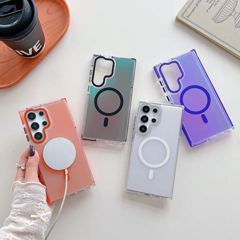 หรูหรา Matte โปร่งแสง Gradual เลเซอร์ Aurora เคสโทรศัพท์แม่เหล็กสําหรับ Samsung S25 Ultra S24 S23 S22 S21 Ultra Plus S25 S24 S23 S21 FE A56 ไร้สายชาร์จ Hard กันกระแทก - ภาพย่อย 3