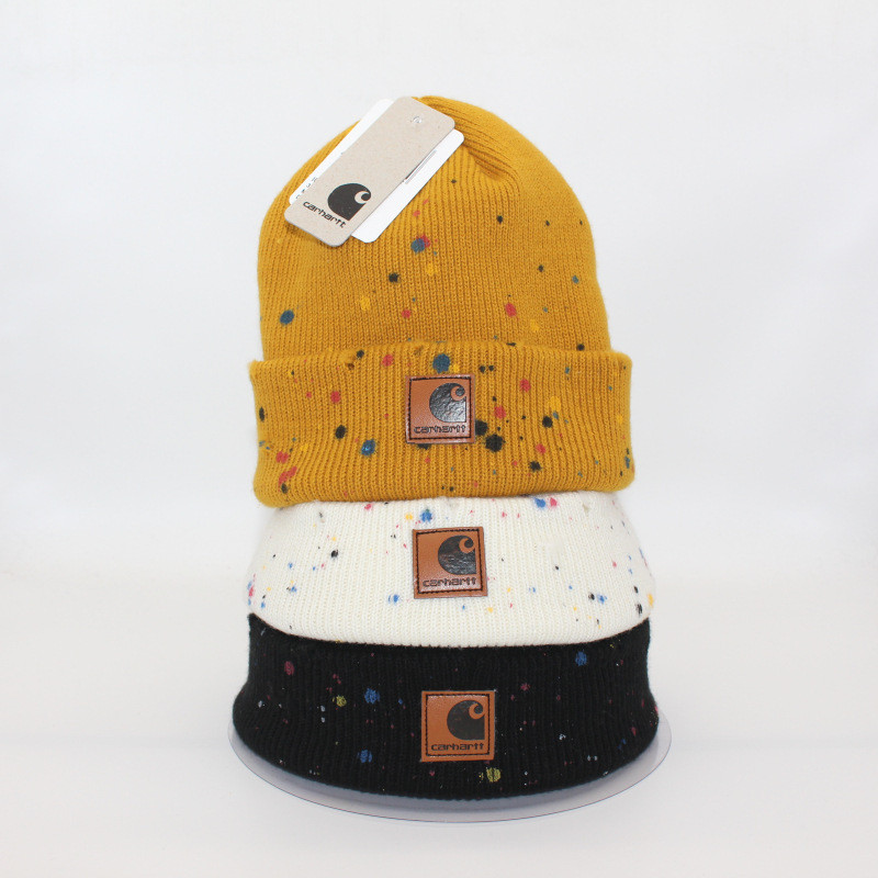 สเปรย์ทาสี Perforated Leather Label Double-layer Warm Woolen Hat Beanies