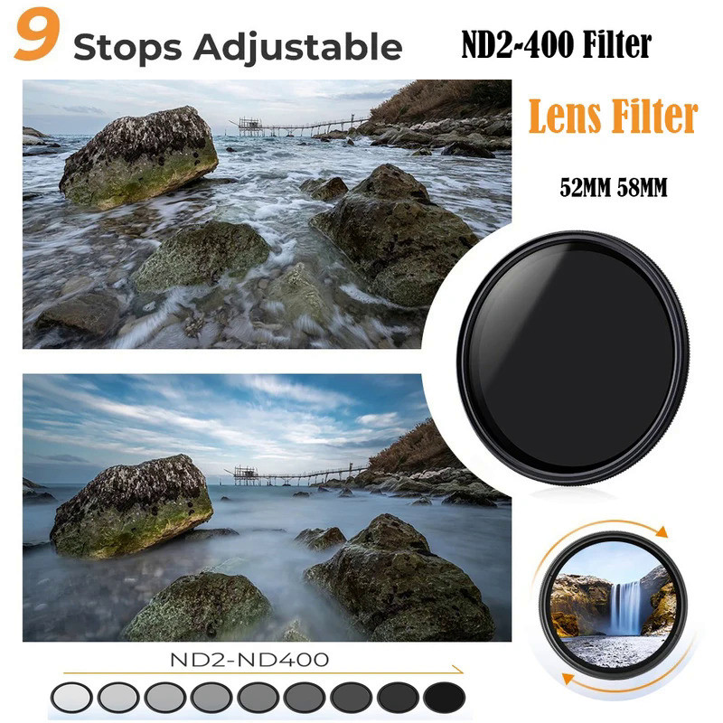 Dynamic ND2 to ND400 Filter 52MM 58MM Slim Fader Variable ND Lens Filter Easy to Variable Adjustable