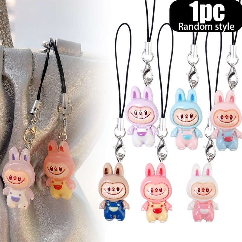 การ์ตูนน่ารักลาบู เชือกเส้นเล็กพวงกุญแจ- ทําเอง เคสโทรศัพท์กระเป๋าเป้สะพายหลังแขวนจี้