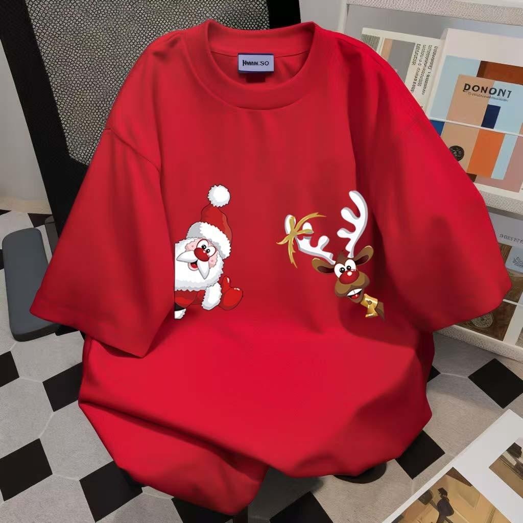 【UT】เสื้อยืดโอเวอร์ไซส์ ผู้ชายและผู้หญิง ลาย "Christmas" เสื้อยืดผ้าคอตตอน ผ้าฝ้ายใส่สบาย สไตล์เกาหลี