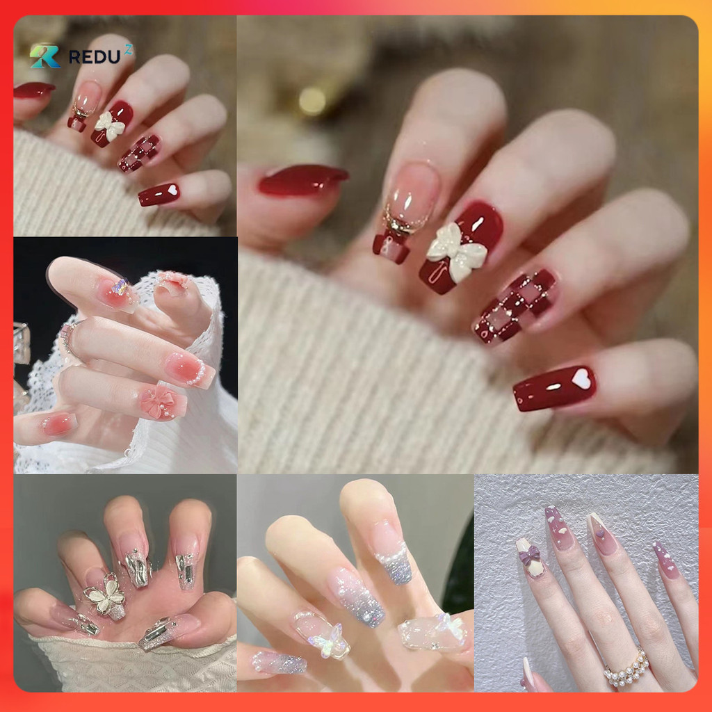 ไม่มี กาว christmas เล็บปลอม กันน้ำ 24 ชิ้น