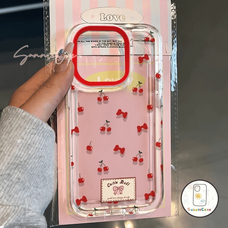 สีแดง เชอร์รี่ สำหรับ เคส Vivo Y91 Y21s Y17 Y31 Y17S Y91C Y35 Y50 Y51 Y30i Y21 Y30 Y20i Y11 Y15s Y15 Y12 โปร่งใส เคส
