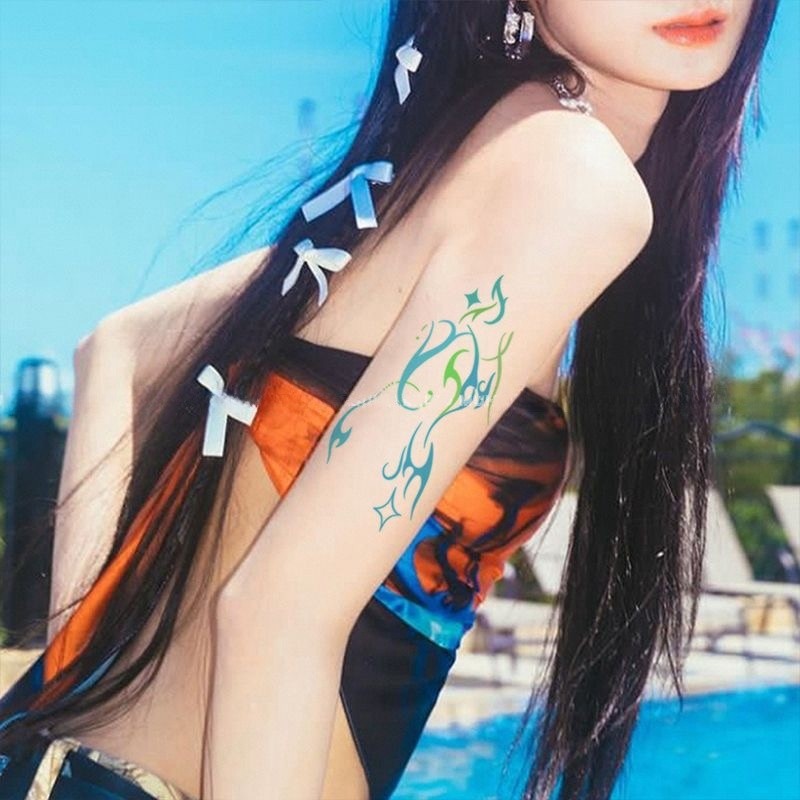 รูปแบบเปลวไฟสักสาวเซ็กซี่แขนสักสติกเกอร์รอยสักกันน้ําติดทนนาน 7 วันสติกเกอร์ผิวรอยสักปลอมชั่วคราว - รูปที่ 3