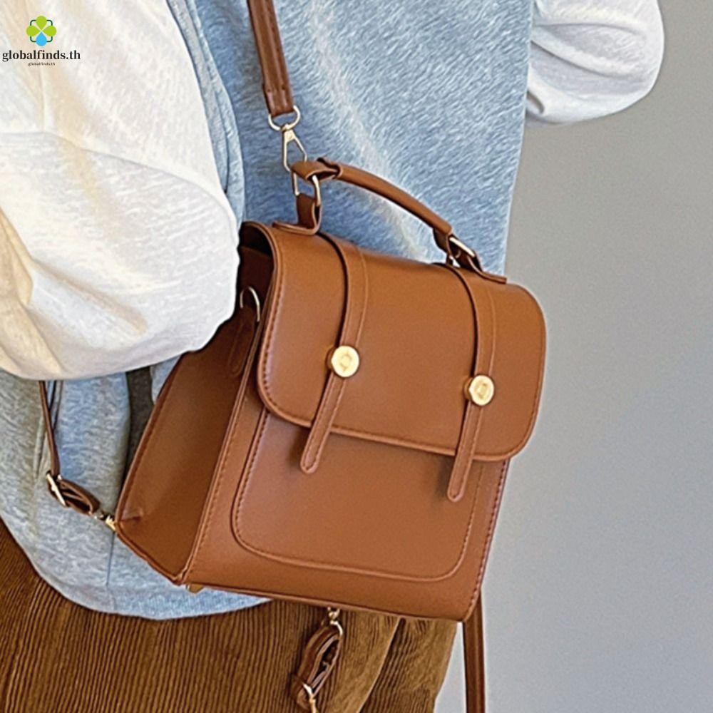 Lfinds กระเป๋านักเรียน, กระเป๋าสะพายแฟชั่นลําลอง, กระเป๋าโท้ต Casual Vintage PU Leather Backpack Student