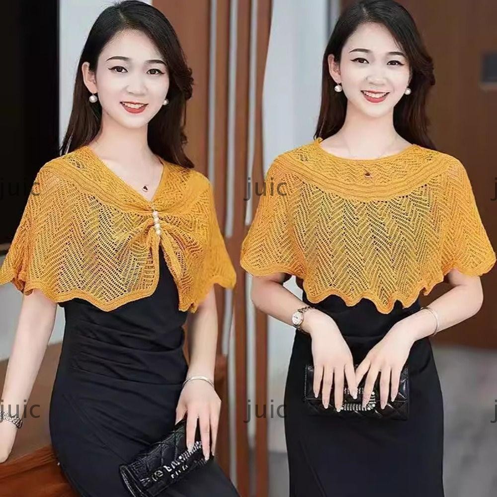 Juic ผ้าคลุมไหล่ถัก, ผ้าคลุมไหล่ Tulle ระบายอากาศสั้น, แจ็คเก็ตบางลูกไม้หลากสีเสื้อโค้ทบางผู้หญิง