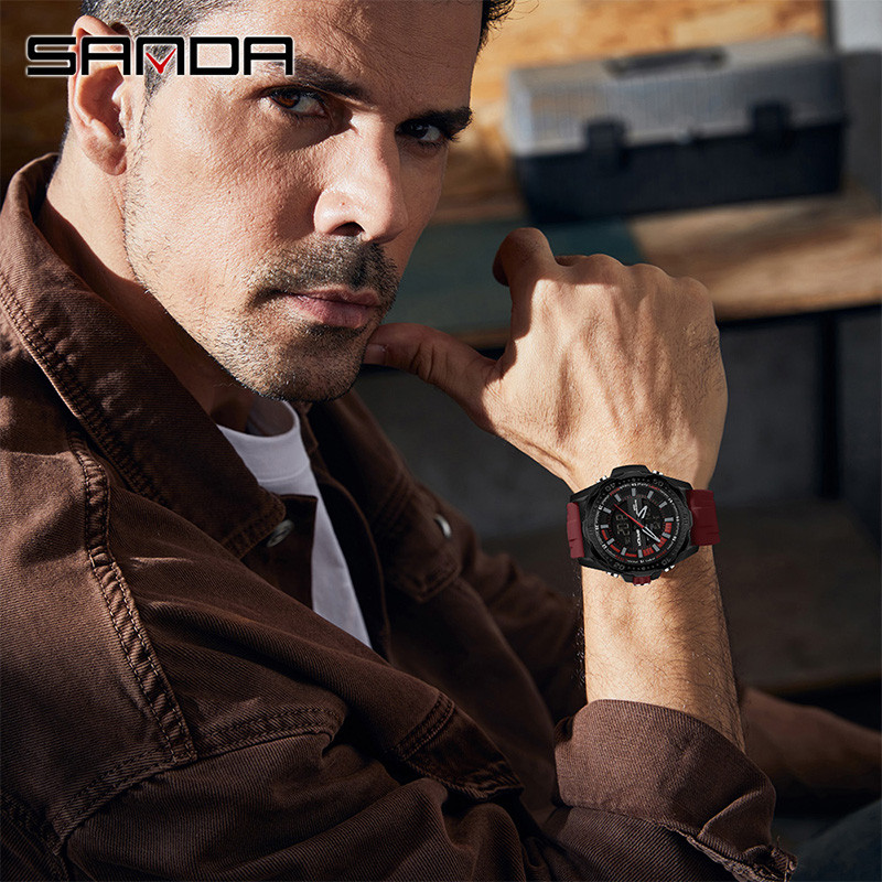 Sanda สีบล็อก Dial Gear Design Multi functional กลางแจ้งกันน้ํานาฬิกาผู้ชาย SD3373-3 ราคา ถูกที่สุด ดีลบีเคเค แกลเลอรีภาพที่ 4