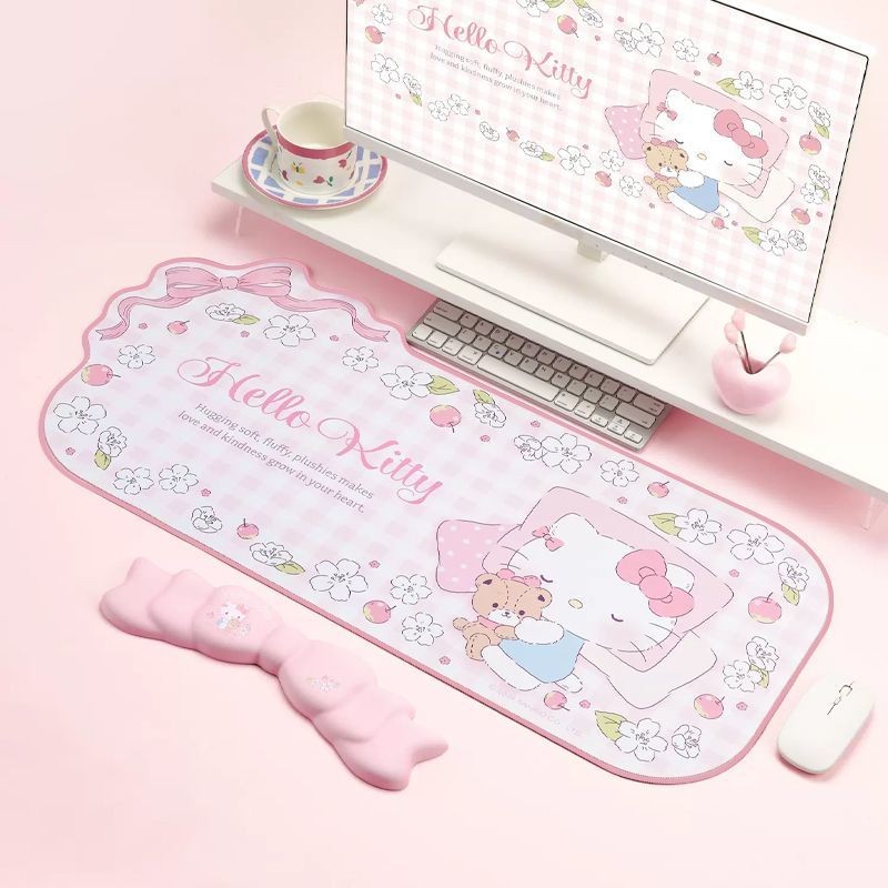 Sanrio Kuromi ขนาดใหญ่ตาราง Anti-slip กันน้ําหนา HelloKitty คอมพิวเตอร์คีย์บอร์ดหนังแผ่นรองเม้าส์