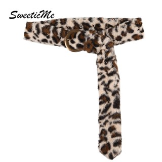 SweeticMe Womens 2025 แฟชั่นใหม่เสือดาวพิมพ์เข็มขัดขนยาวทุกก…