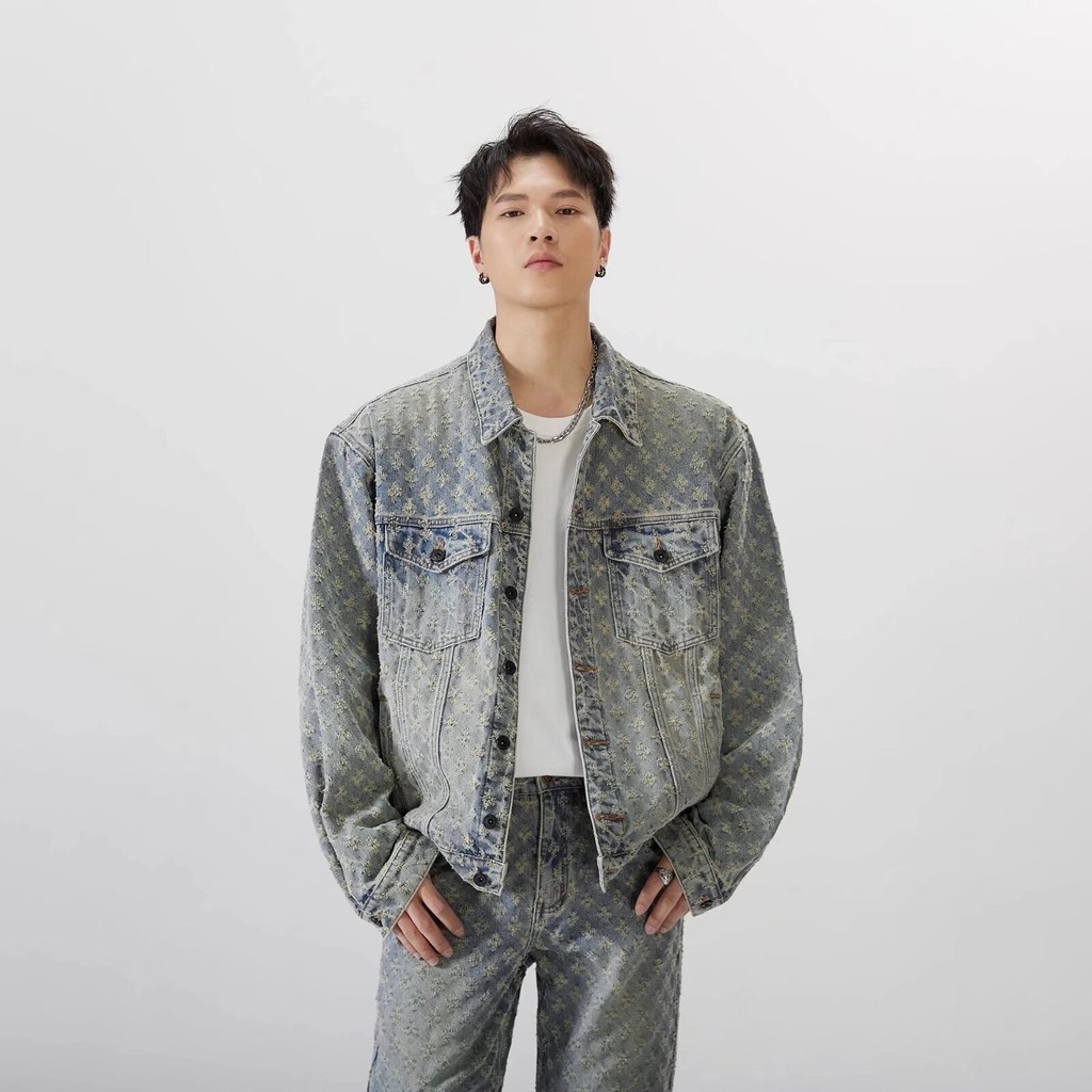 Eershenshi เสื้อเชิ้ตผู้ชาย High Luxury Slim Fit Slimming Denim Jacket