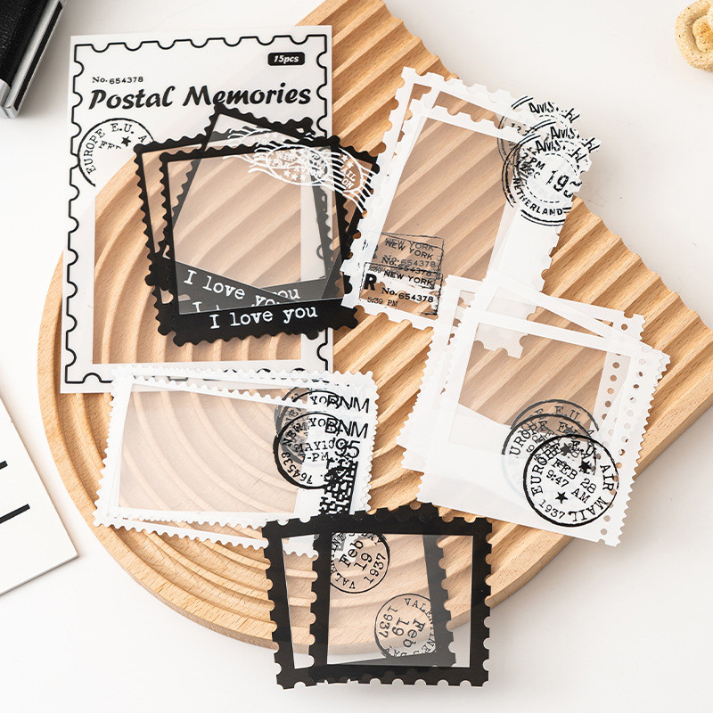 15 ชิ้น Retro กรอบรูป Series สติกเกอร์สมุดภาพสติกเกอร์ตกแต่ง DIY วัสดุฟิล์มกรอบ Border Decals Pack