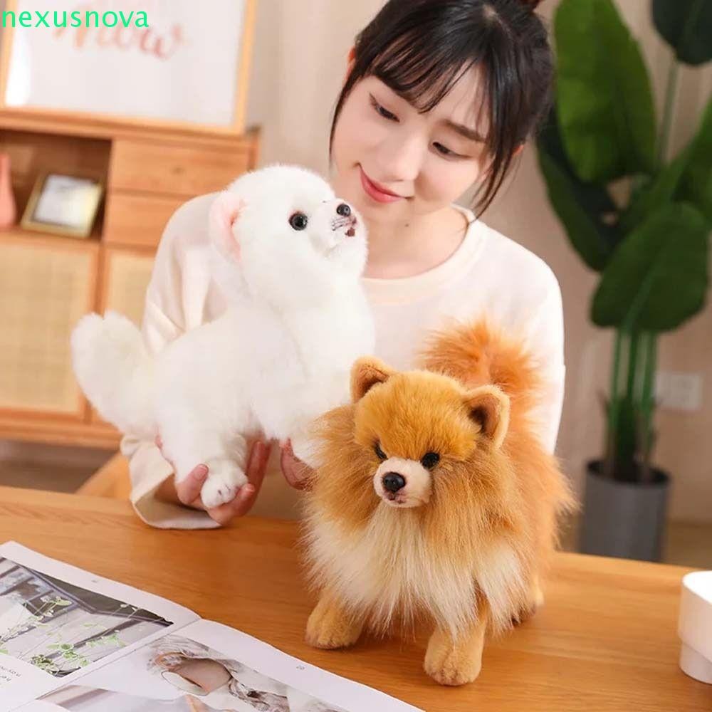 NEXUSNOVA จําลองสุนัขปอมเมอเรเนียน,ยืนตุ๊กตาสัตว์ Pomeranian Plush ของเล่น,เด็กเด็กวัยหัดเดินตกแต่งบ้านตุ๊กตาสัตว์เลี้ยง Fluffy ตุ๊กตาลูกสุนัขของเล่นเด็ก