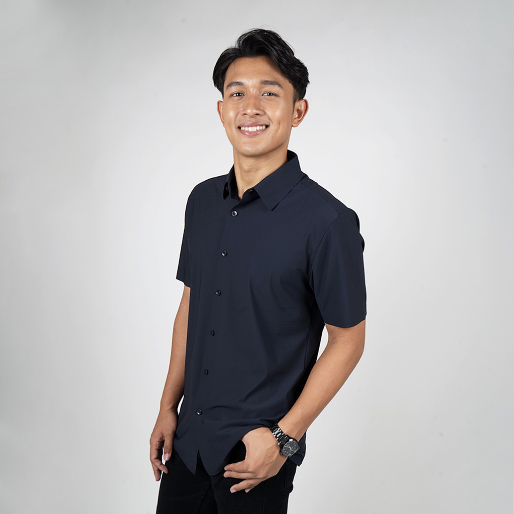 DAPPER เสื้อเชิ้ต CoolFlex Navy Textured Button Up - 4669PTD