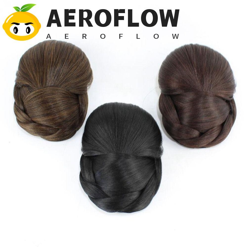 AEROFLOW มวยผมปลอม สีดํามีสไตล์คุณภาพสูงทนความร้อนเส้นใยอุปกรณ์เสริมผมต่อผมผู้หญิงหญิงธรรมชาติเจ้าสาว Hairpiece