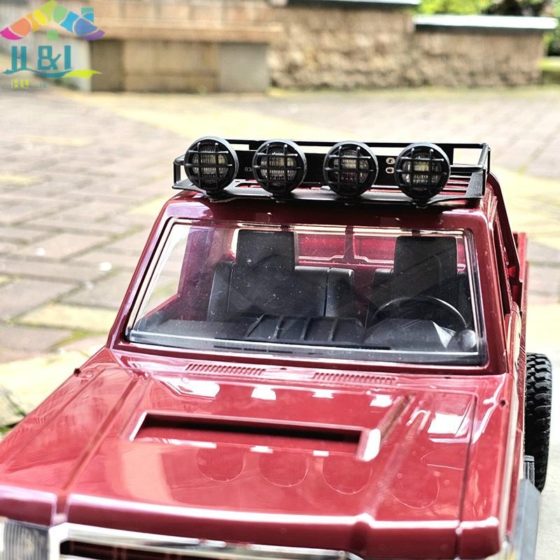 H&L Apr MN82 Metal กระเป๋าเดินทาง Rack หลังคาพร้อมไฟ LED รุ่น RC รถอะไหล่อัพเกรดอุปกรณ์เสริมแร็คหลังคาจําลองพร้อมไฟสี่ดวง {th}