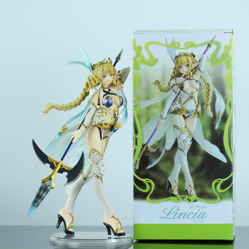 Akihabara รูปอะนิเมะสาวสวย Elf Village Girl Third Village People Lincia Halberd เครื่องประดับรูปปั้น