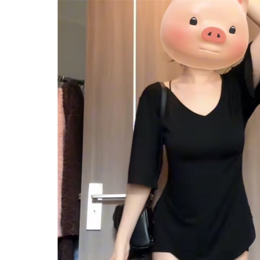 ขนาดใหญ่ไขมันเล็กน้อย mmV คอสาวร้อน All-Match หลวมสบายๆแขนสั้นขี้เกียจฤดูร้อนเสื้อยืด Slimmer ดูไขมั