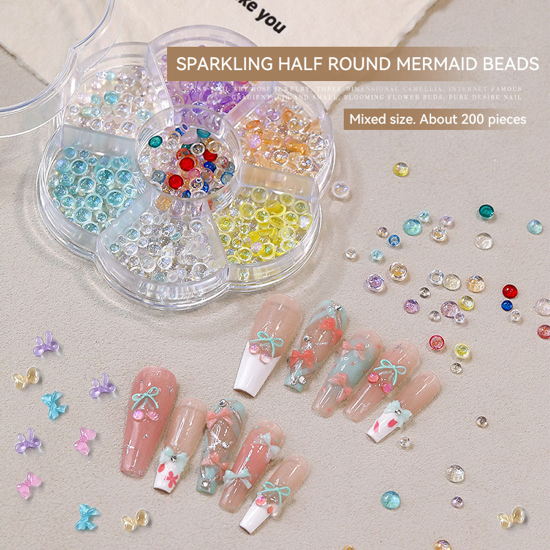 ตกแต่งเล็บสติกเกอร์เล็บ Mermaid Bubble ลูกปัด Fine Glitter Aurora Ice เรซิ่นโปร่งใส 7 กริด