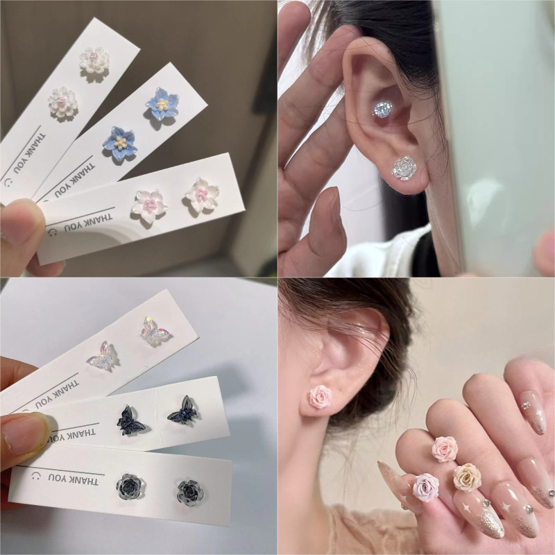 Non-Piercing ต่างหูแม่เหล็ก Rose ดอกไม้หู Studs อุปกรณ์เสริมแฟชั่น