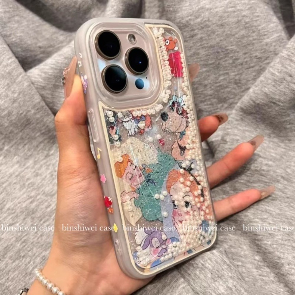 เคส Iphone พรีเมี่ยมถุงลมนิรภัยกันกระแทก Iphone 14 Pro Max น่ารัก Disney Princess Dynamic Liquid Quicksand Case Sparkling Glitter Case สําหรับ iPhone 17 16 15 14 13 Pro Max