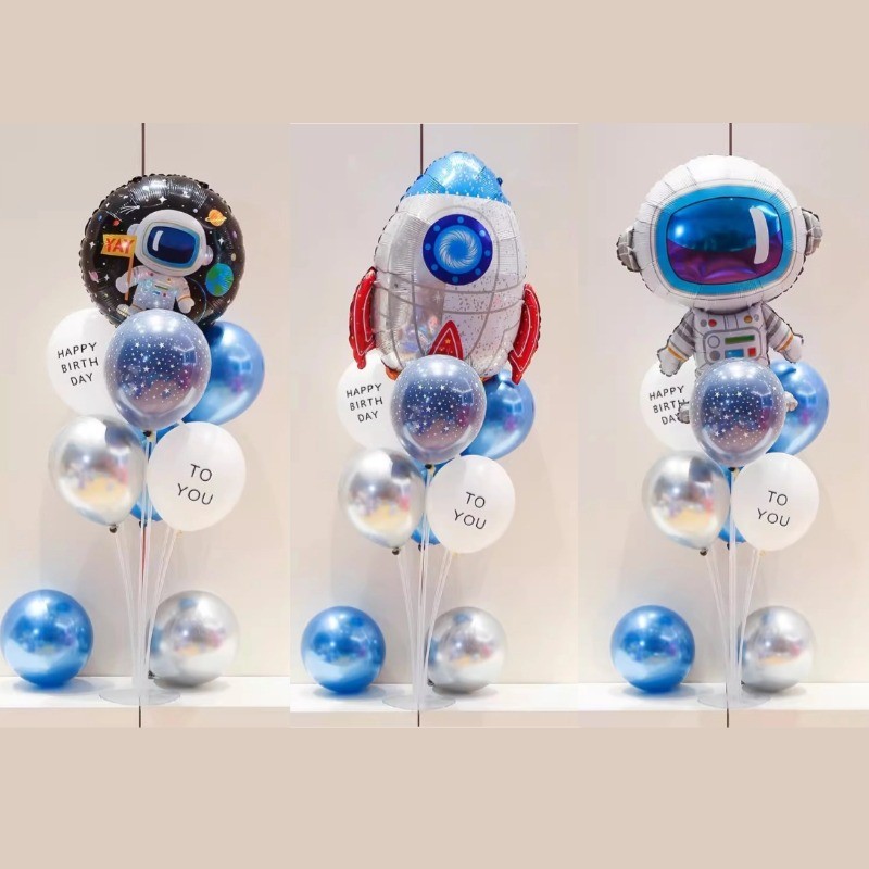 ส่งจากไทย ลูกโป่งฟอยล์ธีมอวกาศ（มีฐานบอลลูน）ลูกโป่งชุด🚀นักบินอวกาศ ยานอวกาศ และจรวด 🚀 อุปกรณ์ตกแต่งงานปาร์ตี้