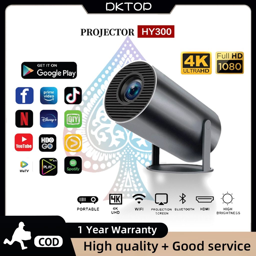 โปรเจคเตอร์มินิ projector HY300 PRO โปรเจคเตอร์ดูหนัง WiFi 1920*1080P HD รองรับการแชร์หน้าจอมือถือ โปรเจคเตอร์ 4k