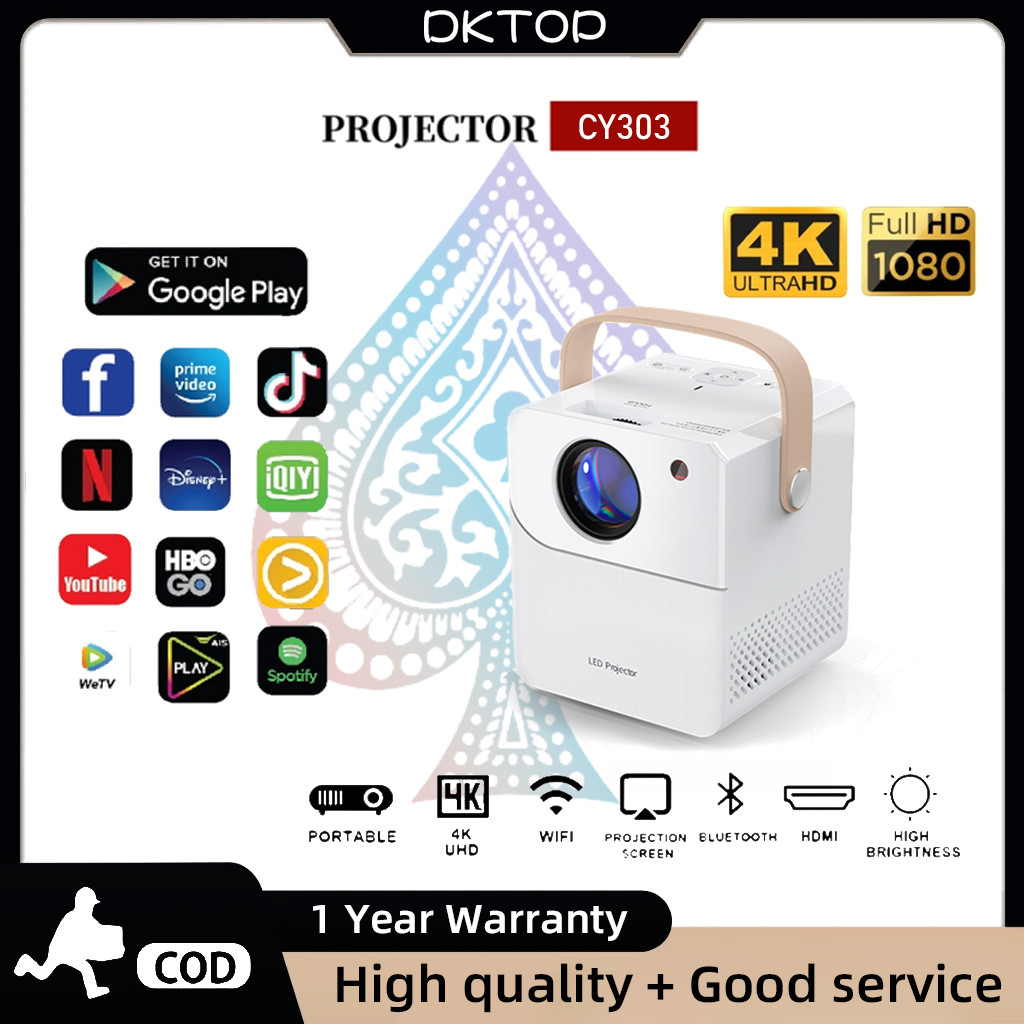 CY303 PRO โปรเจคเตอร์ 4K Android 12.0 LCD ขนาดใหญ่ 4K มินิโปรเจคเตอร์ 1080P Dual Band WiFi + Bluetoo