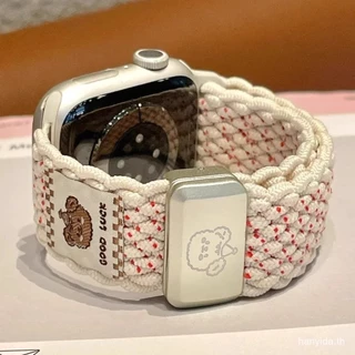 สายไนลอนทอหมีน่ารักพร้อมเข็มกลัดแม่เหล็กสําหรับ Xiaomi Redmi watch 5 active Redmi watch 6 Redmi watch 3 active Redmi 4 smart band strap