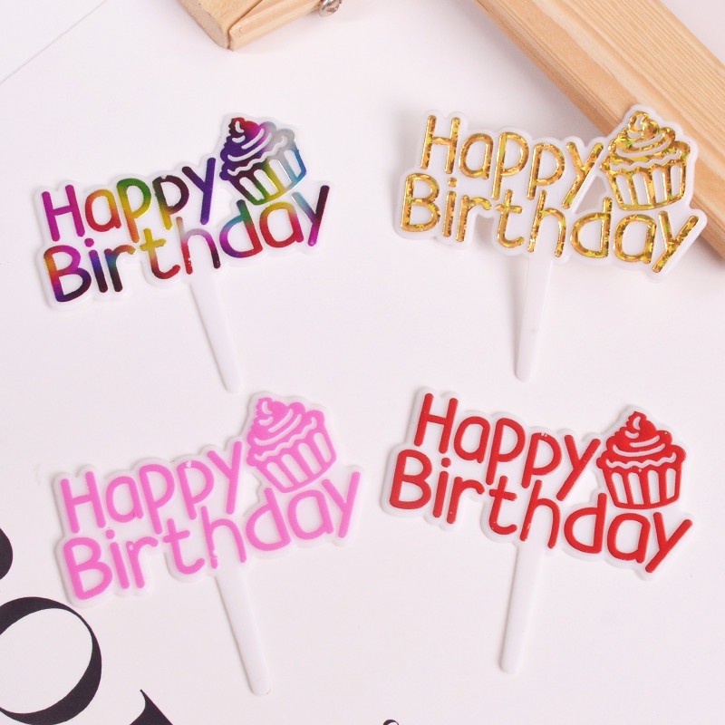 100ชิ้นใหม่สุขสันต์วันเกิดเค้กบัตรแทรกปลั๊กอินบัตรภาษาอังกฤษแทรกพรรคอุปกรณ์ตกแต่ง