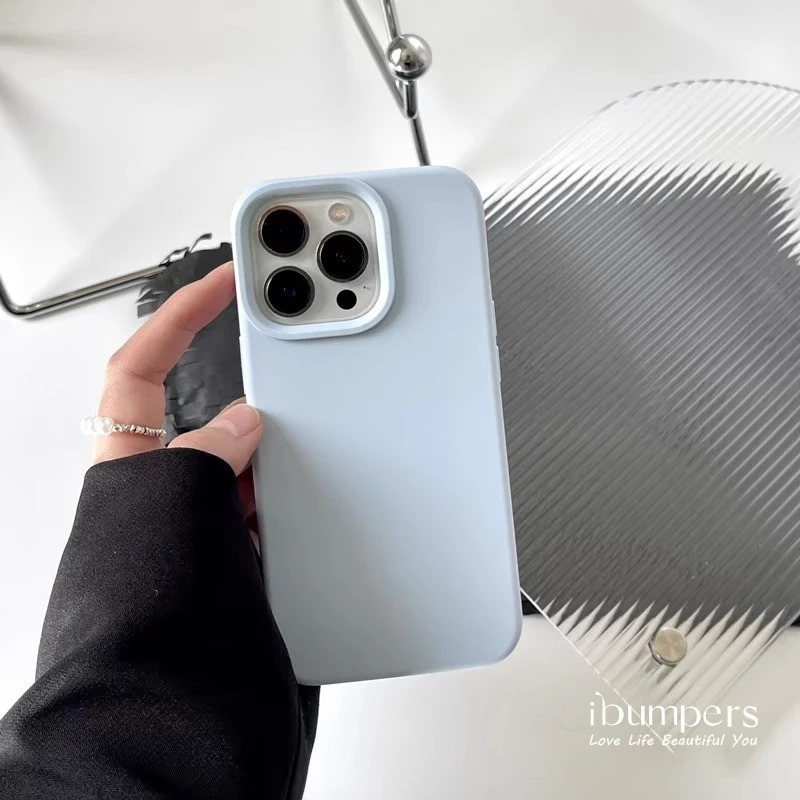 Ibumpers เกาหลีซิลิโคนเหลวนุ่มเคสโทรศัพท์สําหรับ IPhone 11 12 13 14 15 16 Pro Max IP 7 8 Plus X XS XR Xs Max Anti-สกปรกกันกระแทกปกหลังไม่มีซับกํามะหยี่ thumbnail 3