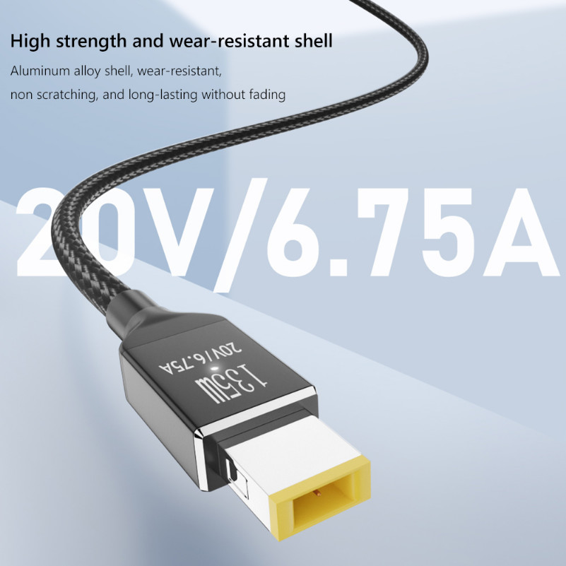 20V 6.75A 135W แล็ปท็อปชาร์จประเภท C ถึง USB Slim Square Tip สายชาร์จสําหรับ Lenovo Legion Y9000P Y9