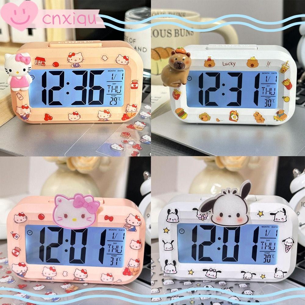 SANRIO นาฬิกาดิจิตอล LED,มินิSanrio Hello Kittyนาฬิกาปลุกการ์ตูน,Kawaiiพร้อมไฟกลางคืนMulti-function Kitty Catนาฬิกาปลุกหอพักนักเรียน CNXIQU