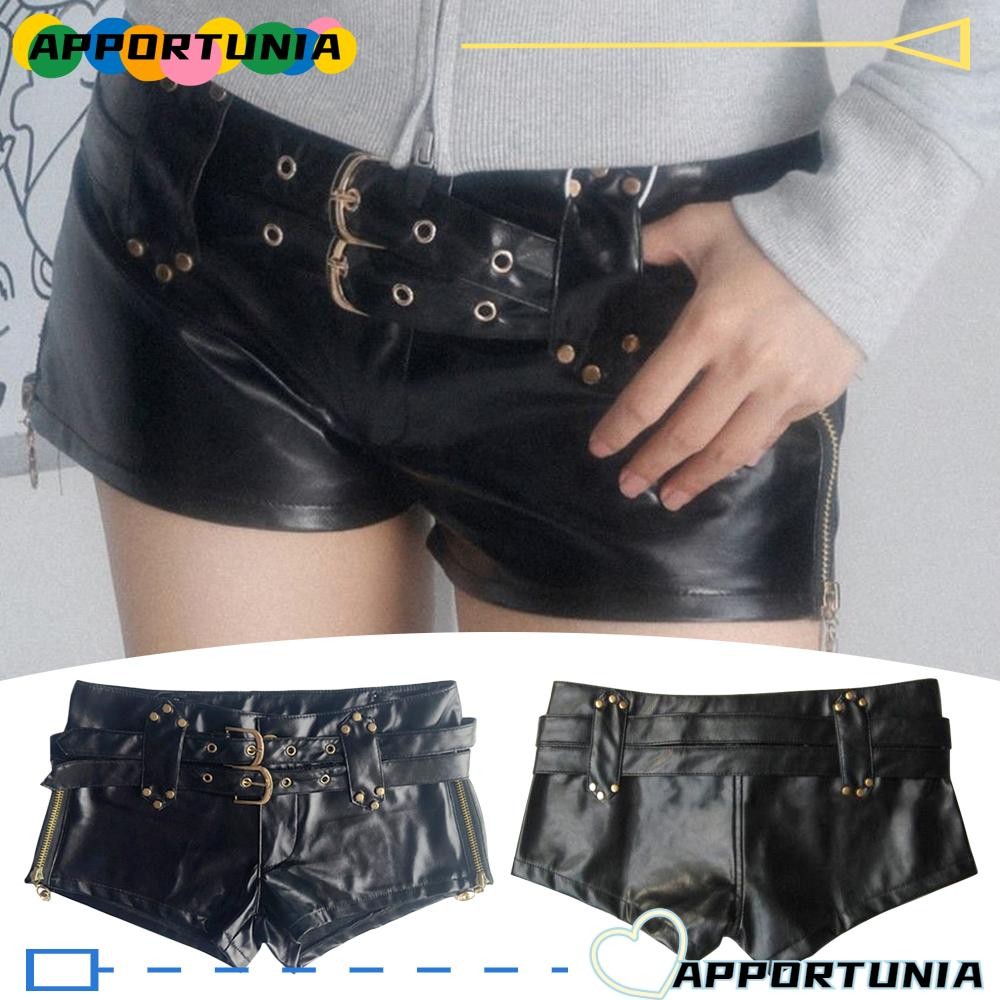 APPORTUNIA Ultra Shorts Boots, เข็มขัดหนัง Pu Vintage Dressing กางเกงขาสั้นแฟชั่นเอวต่ํา Spice Girl Y2k กางเกงขาสั้นผู้หญิง